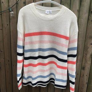 NWOT Gap Off-White and Multi-Colored Women's Striped Sweater Size L